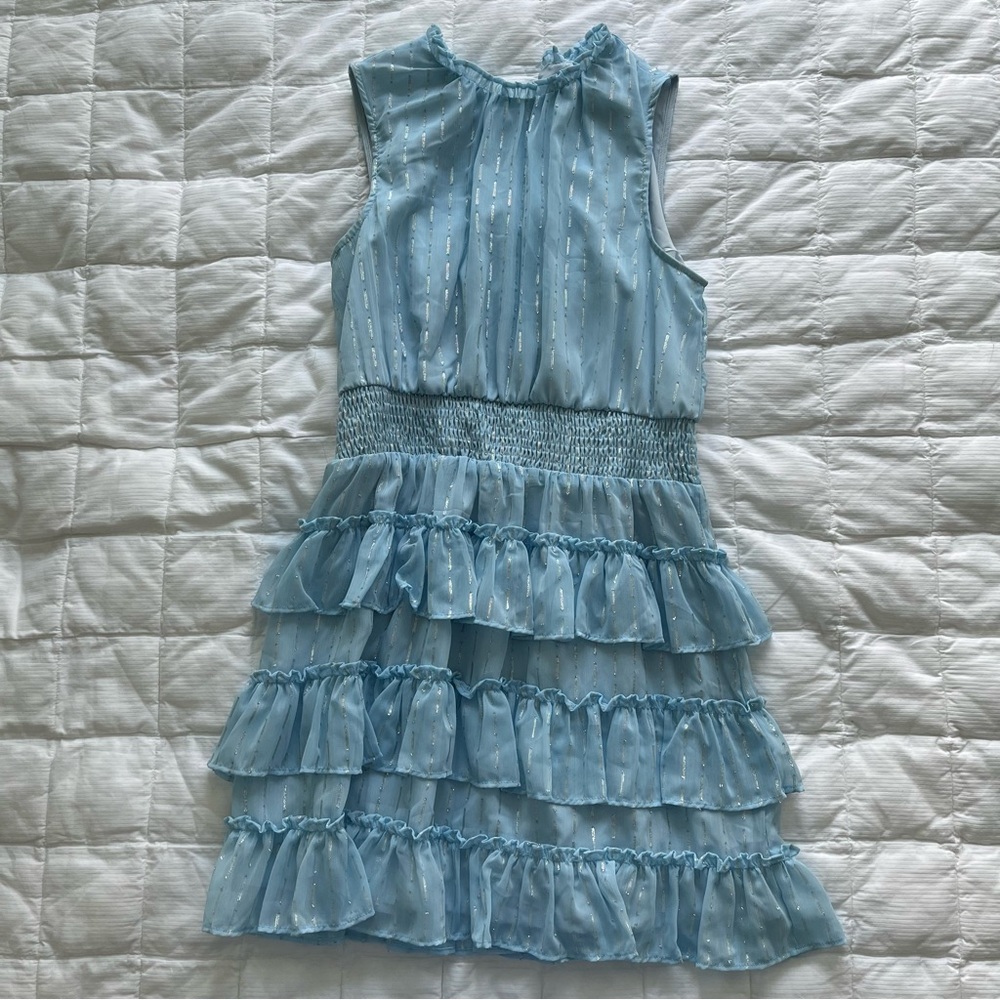 Blue Sleeveless Tiered Mini Dress